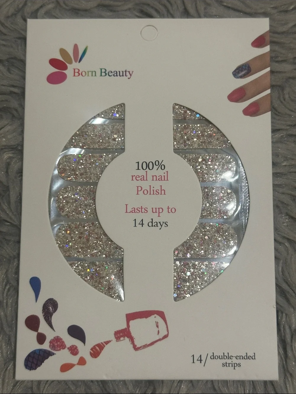 Glitter Nail Polish Strips - Pink, Blue, Silver, Rose, Red